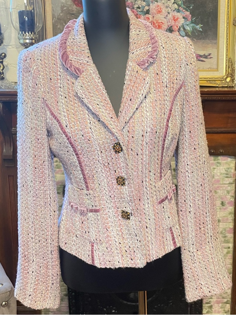 Women's Pink Tweed Blazer Jacket